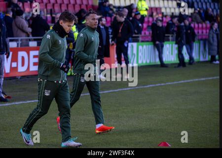 Deventer, Paesi Bassi. 28 gennaio 2024. DEVENTER, Stadium De Adelaarshorst, 28-01-2024, stagione 2023/2024, Eredivisie olandese. Durante la partita Go Ahead Eagles - NEC, giocatore NEC Nijmegen Tjaronn Chery Credit: Pro Shots/Alamy Live News Foto Stock