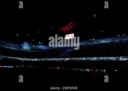 Vista generale dell'atmosfera dello stadio San Siro durante la partita di serie A tra l'AC Milan e il Bologna FC 1909 allo stadio Giuseppe Meazza di Milano, Italia, il 027 2024 gennaio Foto Stock