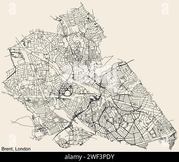 Mappa stradale del BOROUGH OF BRANT, LONDRA Illustrazione Vettoriale