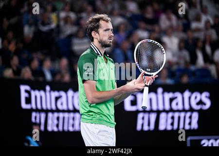 Melbourne, Australie. 26 gennaio 2024. Daniil Medvedev durante il torneo di tennis Australian Open AO 2024 del grande Slam il 26 gennaio 2024 al Melbourne Park di Melbourne, Australia. Foto Victor Joly/DPPI Credit: DPPI Media/Alamy Live News Foto Stock