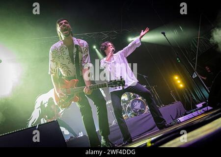 Cartagena, Spagna. 20 luglio 2023. Gruppo rock spagnolo, Arde Bogota, durante la loro esibizione al la Mar de Musicas Festival di Cartagena, Spagna. © ABEL Foto Stock