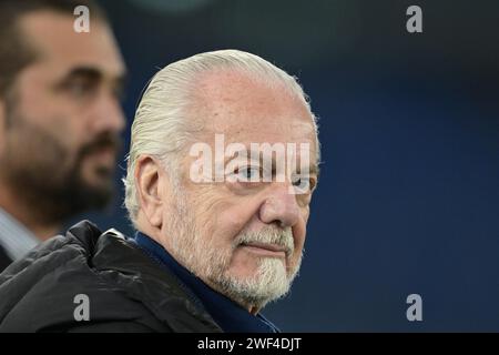 Roma, Italia. 28 gennaio 2024. Foto Alfredo Falcone/LaPresse 28 gennaio 2024 - Roma, Italia - sport, calcio - Lazio vs Napoli - Campionato italiano di calcio serie A TIM 2023/2024 - Stadio Olimpico di Roma. Nella foto: De Laurentis foto Alfredo Falcone/la Presse 28 gennaio 2024 Roma, Italia - sport, calcio - Lazio vs Napoli - Campionato Italiano di calcio serie A 2023/2024 - Stadio Olimpico &#xee;n Roma. Nella foto: De Laurentis Credit: La Presse/Alamy Live News Foto Stock