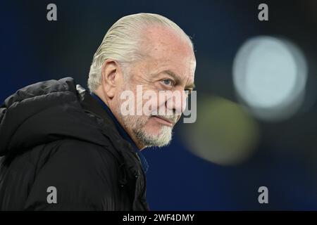 Roma, Italia. 28 gennaio 2024. Foto Alfredo Falcone/LaPresse 28 gennaio 2024 - Roma, Italia - sport, calcio - Lazio vs Napoli - Campionato italiano di calcio serie A TIM 2023/2024 - Stadio Olimpico di Roma. Nella foto: De Laurentis foto Alfredo Falcone/la Presse 28 gennaio 2024 Roma, Italia - sport, calcio - Lazio vs Napoli - Campionato Italiano di calcio serie A 2023/2024 - Stadio Olimpico &#xee;n Roma. Nella foto: De Laurentis Credit: La Presse/Alamy Live News Foto Stock