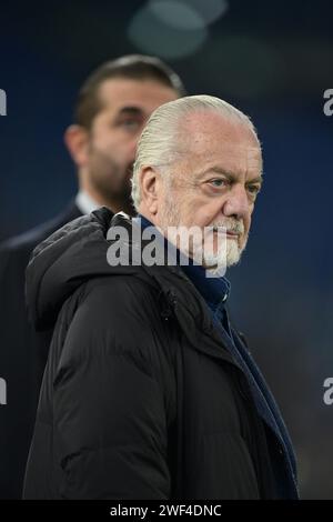 Roma, Italia. 28 gennaio 2024. Foto Alfredo Falcone/LaPresse 28 gennaio 2024 - Roma, Italia - sport, calcio - Lazio vs Napoli - Campionato italiano di calcio serie A TIM 2023/2024 - Stadio Olimpico di Roma. Nella foto: De Laurentis foto Alfredo Falcone/la Presse 28 gennaio 2024 Roma, Italia - sport, calcio - Lazio vs Napoli - Campionato Italiano di calcio serie A 2023/2024 - Stadio Olimpico &#xee;n Roma. Nella foto: De Laurentis Credit: La Presse/Alamy Live News Foto Stock