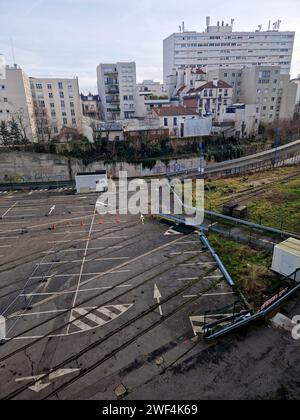 Stazione di ralway di Gobelins, una terra da nessuna parte nel XIII distretto, Parigi, Ile-de-France, Grand-Paris, Francia Foto Stock