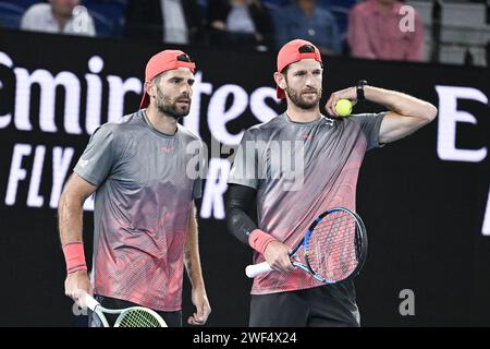 Andrea Vavassori e Simone Bolelli durante l'Australian Open AO 2024 torneo femminile del grande Slam il 27 gennaio 2024 al Melbourne Park in Australia. Foto Victor Joly / DPPI Foto Stock