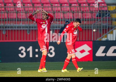 Monza, Italia. 28 gennaio 2024. Il gol di Andrea Colpani festeggia, durante AC Monza contro US Sassuolo calcio, serie A, allo Stadio Giuseppe Meazza. Crediti: Alessio Morgese/Alessio Morgese/Emage/Alamy live news Foto Stock