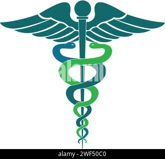 Colore segno medico, colore simbolo medico, medico Snake Caduceus Logo, Caduceus segno, caduceus simbolo, Snake medico icona Blu Illustrazione Vettoriale