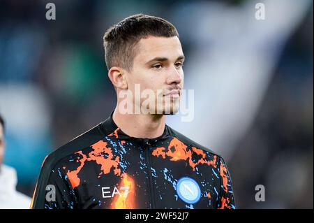 Roma, Italia. 28 gennaio 2024. Leander Dendoncker della SSC Napoli durante la partita di serie A tra SS Lazio e SSC Napoli allo Stadio Olimpico il 28 gennaio 2024 a Roma. Crediti: Giuseppe Maffia/Alamy Live News Foto Stock