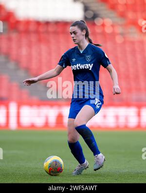 Bristol, Regno Unito. 28 gennaio 2024. Emma Harries della West Ham United Women durante il Women's Super League match tra Bristol City Women e West Ham United Women all'Ashton Gate di Bristol il 28 gennaio 2024. Questa immagine può essere utilizzata solo per scopi editoriali. Solo per uso editoriale. Credito: Ashley Crowden/Alamy Live News Foto Stock