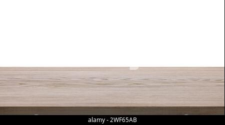 Tavolo vuoto in legno chiaro isolato su bianco Foto Stock