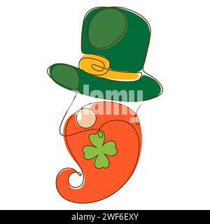 disegno di una linea continuo della faccia dello gnomo boho riempito il contorno dell'illustrazione vettoriale Illustrazione Vettoriale