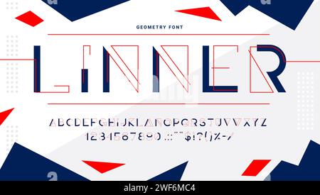 Carattere futuristico geometrico di linea, carattere moderno e carattere creativo, alfabeto inglese astratto vettoriale. Carattere lineare o urbano con lettere geometriche in grassetto e sottili, composizione ABC minimale alla moda Illustrazione Vettoriale