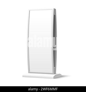 Mockup del display del supporto per affissioni POS. Scheda verticale vettoriale 3d isolata e realistica, dotata di un'area di lavoro vuota per presentare promozioni, presentazioni di marketing e annunci pubblicitari in ambienti outdoor Illustrazione Vettoriale