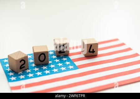 Elezioni presidenziali negli Stati Uniti nel 2024 concetto, elezioni, bandiera dello Stato Uniti d'America, concetto Foto Stock