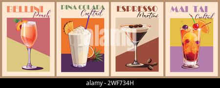 Cocktail retro poster vintage con arte vettoriale. Illustrazione Vettoriale