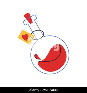 Pozione d'amore in stile piatto. Illustrazioni vettoriali per il giorno di San Valentino. Ideale per adesivi, design di schede, tag, clipart Illustrazione Vettoriale