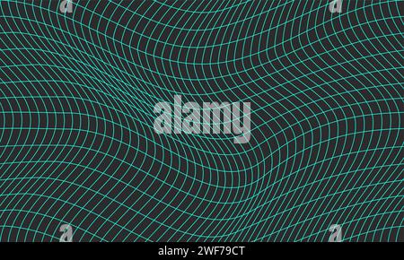 Modello futurismo retrospettivo primitivo monocromatico senza cuciture. Stampa a griglia ondulata geometrica astratta brutalista. Orizzontale prospettiva a reticolo in colori neon. Superficie 3d poligonale, illustrazione vettoriale. Illustrazione Vettoriale