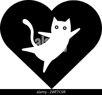 illustrazione d'amore silhouette gatto logo gattino icona a cuore contorno animale giorno romantico buona zampa di san valentino regalo per le feste forma gattino giorno dolce di giorno delle valentine Illustrazione Vettoriale