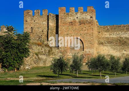 Una vista panoramica delle antiche mura di Salonicco in Grecia Foto Stock