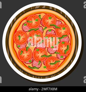 Illustrazione del menu a tema della grande pizza calda e gustosa, pizza italiana composta da vari ingredienti come impasto croccante al forno, pomodoro rosso, GE Illustrazione Vettoriale