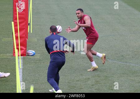 Girona, Spagna, 29 gennaio 2024, Max Ojomoh partecipa al campo di rugby maschile dell'Inghilterra Foto Stock