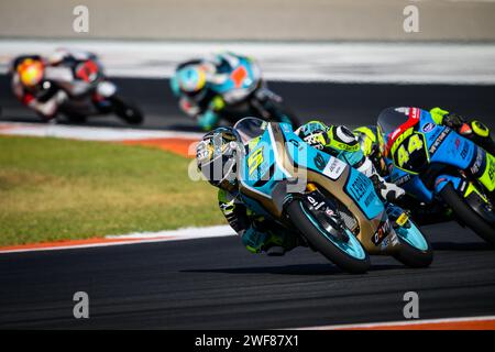 Campione del mondo Moto3 il pilota spagnolo Jaume Masia del team Leopard Racing in gruppo al Gran Premio Motul di Cheste, Valencia, Spagna. Novembre 2023 Foto Stock