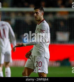 Rodney Parade, Newport, Regno Unito. 28 gennaio 2024. Fa Cup Fourth Round Football, Newport County contro Manchester United; Diogo Dalot del Manchester United Credit: Action Plus Sports/Alamy Live News Foto Stock