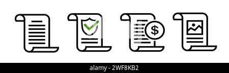 Set di icone del documento cartaceo. Lettera. Contratto di sicurezza Illustrazione Vettoriale