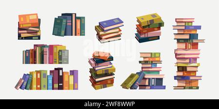 grande set di libri colorati su bianco Illustrazione Vettoriale