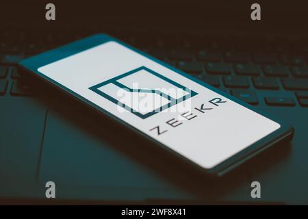 Brasile. 29 gennaio 2024. In questa immagine, il logo Zeekr viene visualizzato sullo schermo di uno smartphone. Credito: SOPA Images Limited/Alamy Live News Foto Stock