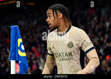 Parigi, Francia. 29 gennaio 2024. Julien Mattia/le Pictorium - PSG - Brest - 29/01/2024 - Francia/Ile-de-France (regione)/Parigi - Bradley Barcola durante il 19° Journee de ligue 1 Ubereats, tra PSG e Brest al Parc des Princes, 28 gennaio 2024 credito: LE PICTORIUM/Alamy Live News Foto Stock