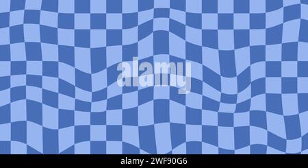 Sfondo retro Groovy Wavy Psychedelic Checkerboard Y2K. 60s 70s 90s controllare sfondo di colore blu Illustrazione Vettoriale
