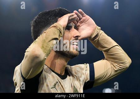 Parigi, Francia. 28 gennaio 2024. © Julien Mattia/le Pictorium/MAXPPP - Parigi 28/01/2024 Julien Mattia/le Pictorium - 28/01/2024 - Francia/Ile-de-France/Parigi - Marco Asensio lors de la 19eme Journee de ligue 1 Ubereats, entre le PSG et Brest au Parc des Princes, le 28 Janvier 2024 - Valeurs ACtuelles Out, no jdd Out, RUSSIA Out, NO RUSSIA #norussia/28/01/2024 - Francia/Ile-de-France (regione)/Parigi - Marco Asensio durante il 19° Journee de ligue 1 Ubereats, tra PSG e Brest al Parc des Princes, 28 gennaio 2024 credito: MAXPPP/Alamy Live News Foto Stock