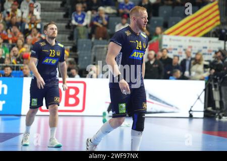 Jim Gottfridsson, svedese, durante il Men's EHF Euro 2024, Placement Match 3/4, partita di pallamano tra Svezia e Germania il 28 gennaio 2024 alla Lanxess-Arena di Colonia, Germania Foto Stock