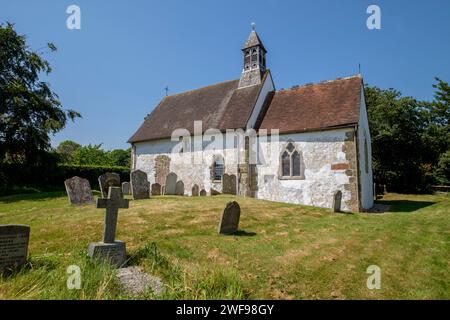 St Botolphs Church Hardham Saxon costruita con pitture murali risalenti al 1100 d.C. circa Foto Stock