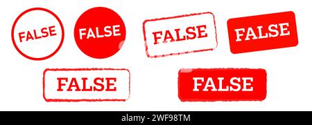 Falso cerchio e forma quadrata etichetta con timbro rosso falso errato segno falso falso falso falso falso falso falso non corretto in disaccordo Illustrazione Vettoriale