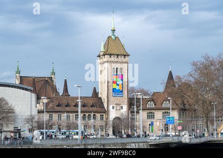 Vista sul Museo nazionale svizzero/Landesmuseum di Zurigo, Svizzera Foto Stock