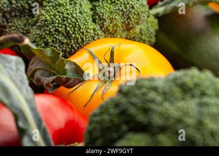primo piano del mix di verdure al pomodoro giallo Foto Stock