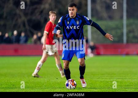 Eindhoven, Paesi Bassi. 29 gennaio 2024. EINDHOVEN, PAESI BASSI - GENNAIO 29: Raffael Behounek di Willem II durante il Keuken Kampioen Divisie match tra Jong PSV e Willem II al PSV Campus De Herdgang il 29 gennaio 2024 a Eindhoven, Paesi Bassi. (Foto di Joris Verwijst/Orange Pictures) credito: Orange Pics BV/Alamy Live News Foto Stock