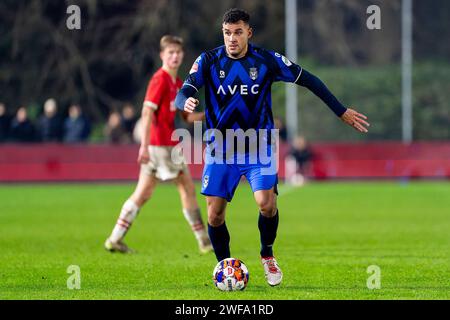 Eindhoven, Paesi Bassi. 29 gennaio 2024. EINDHOVEN, PAESI BASSI - GENNAIO 29: Raffael Behounek di Willem II durante il Keuken Kampioen Divisie match tra Jong PSV e Willem II al PSV Campus De Herdgang il 29 gennaio 2024 a Eindhoven, Paesi Bassi. (Foto di Joris Verwijst/Orange Pictures) credito: dpa/Alamy Live News Foto Stock