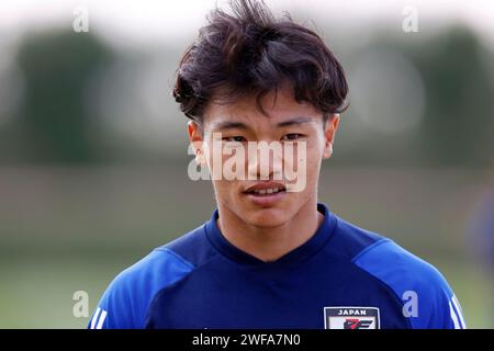 Al Erssal6, Doha, Qatar. 29 gennaio 2024. Reo Hatate (JPN), 29 gennaio 2024 - calcio/calcio : sessione di allenamento della nazionale giapponese durante la AFC Asian Cup 2023 ad al Erssal6, Doha, Qatar. Credito: AFLO/Alamy Live News Foto Stock