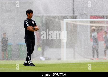 Al Erssal6, Doha, Qatar. 29 gennaio 2024. Hajime Moriyasu (JPN), 29 gennaio 2024 - calcio/calcio : sessione di allenamento della nazionale giapponese durante la AFC Asian Cup 2023 ad al Erssal6, Doha, Qatar. Credito: AFLO/Alamy Live News Foto Stock