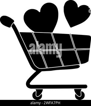 illustrazione carrello love silhouette logo carrello icona supermercato contorno negozio acquisto vendita negozio negozio shopping cliente felice shopping coppia forma retail famiglia consumismo Illustrazione Vettoriale