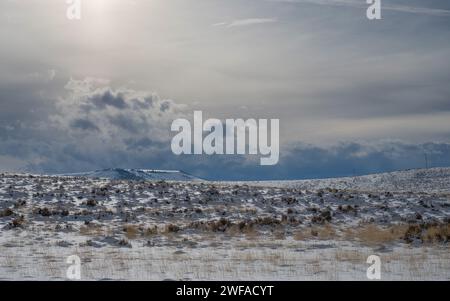 28 gennaio 2024: Appena a monte del Blue Mesa Reservoir, l'alto deserto del Colorado e l'Hartman Rocks Recreation area forniscono un importante deflusso primaverile al fiume Gunnison. Il Blue Mesa Reservoir del Colorado centrale e la Gunnison Valley sono importanti risorse idriche occidentali e sono monitorate molto da vicino durante l'inverno per verificare la presenza di importanti previsioni sul deflusso delle cime nevose che interessano le comunità a valle più avanti in primavera e in estate. Gunnison, Colorado Foto Stock