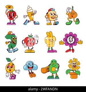 Set di personaggi dei cartoni animati per social media, emoji Illustrazione Vettoriale