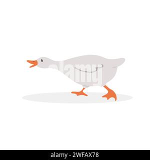 Carina oca. Anatra grigia disegnata a mano in fattoria. Uccelli domestici. Illustrazione vettoriale in stile cartone animato piatto. Uccello agricolo. Fauna selvatica rurale. Clipart per Illustrazione Vettoriale