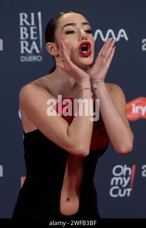 Madrid, Spagna. 26 gennaio 2024. Lola Lolita ha partecipato al Red carpet dei Feroz Awards 2024 al Palacio Vistalegre Arena di Madrid. (Foto di © NACHO LOPEZ/Sipa USA) credito: SIPA USA/Alamy Live News Foto Stock