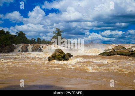 Khone Phapheng cade sul fiume Mekong nel Laos del sud. Foto Stock