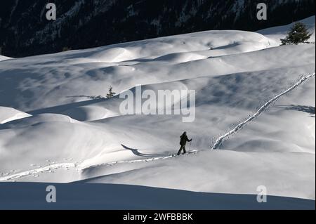 Schneeschuh Wandern im Naturpark Beverin, Graubünden, Schweiz Foto Stock